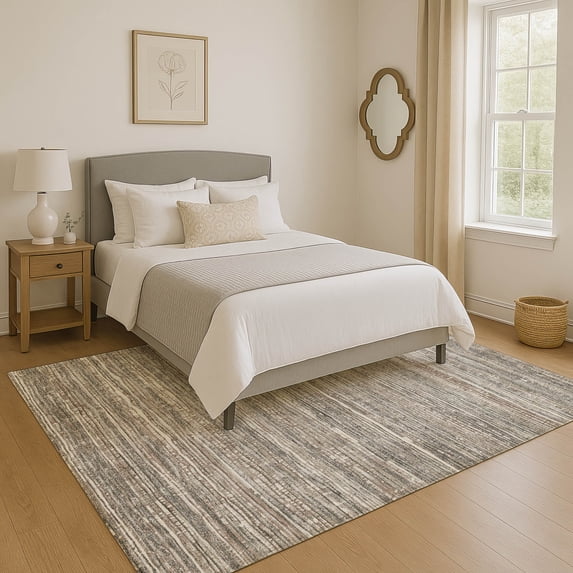 Addison Rugs Mayfield Premium Machine Washable Transitional Stripes Beige Rectangle Rug, 5' x 7'6"