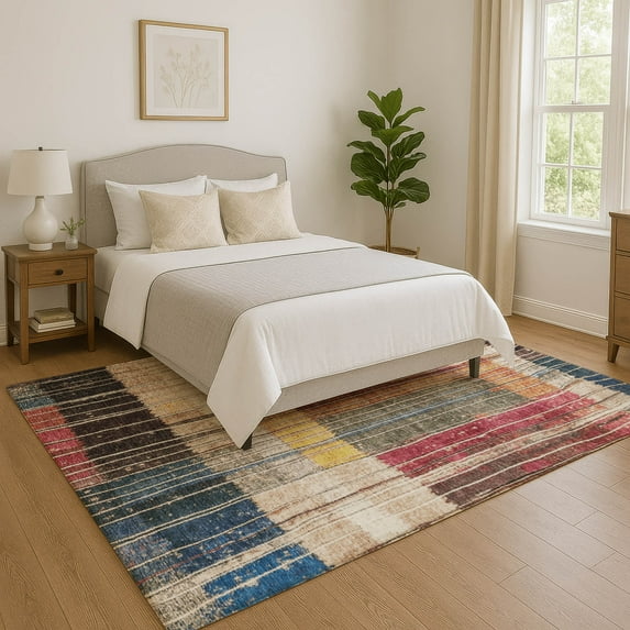 Addison Rugs Mayfield Premium Machine Washable Transitional Stripes Beige Rectangle Rug, 9' x 12'