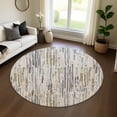 thumbnail image 1 of Addison Rugs Mayfield Premium Machine Washable Transitional Stripes Beige Round Rug, 8' X 8' Machine Washable Transitional Stripes Beige Oversized Sherpa Throw Blanket, 1 of 6