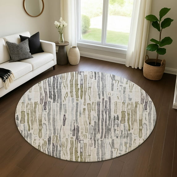 Addison Rugs Mayfield Premium Machine Washable Transitional Stripes Beige Round Rug, 8' X 8' Machine Washable Transitional Stripes Beige Oversized Sherpa Throw Blanket