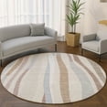 thumbnail image 1 of Addison Rugs Mayfield Premium Machine Washable Transitional Stripes Beige Round Rug, 8' x 8', 1 of 6