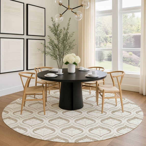 Addison Rugs Mayfield Premium Machine Washable Transitional Stripes Beige Round Rug, 8' x 8'