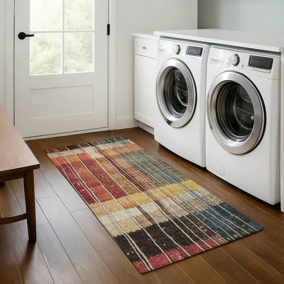 Addison Rugs Mayfield Premium Machine Washable Transitional Stripes Beige Runner Rug, 2'3" x 7'6"