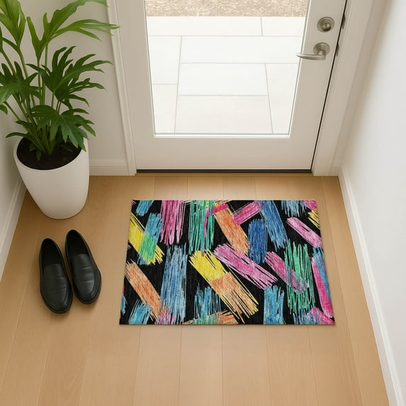 Addison Rugs Mayfield Premium Machine Washable Transitional Stripes Black Rectangle Rug, 1'8" X 2'6" Machine Washable Transitional Stripes Black Oversized Sherpa Throw Blanket