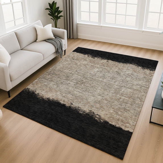 Addison Rugs Mayfield Premium Machine Washable Transitional Stripes Black Rectangle Rug, 10' x 14'