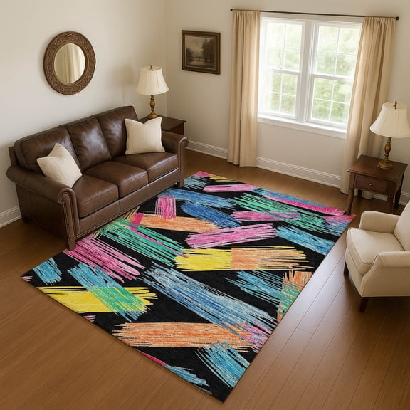 Addison Rugs Mayfield Premium Machine Washable Transitional Stripes Black Rectangle Rug, 2'6" x 3'10"