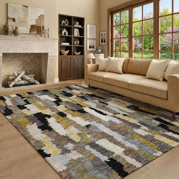 Addison Rugs Mayfield Premium Machine Washable Transitional Stripes Black Rectangle Rug, 5' x 7'6"