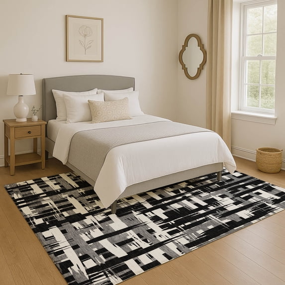 Addison Rugs Mayfield Premium Machine Washable Transitional Stripes Black Rectangle Rug, 9' x 12'