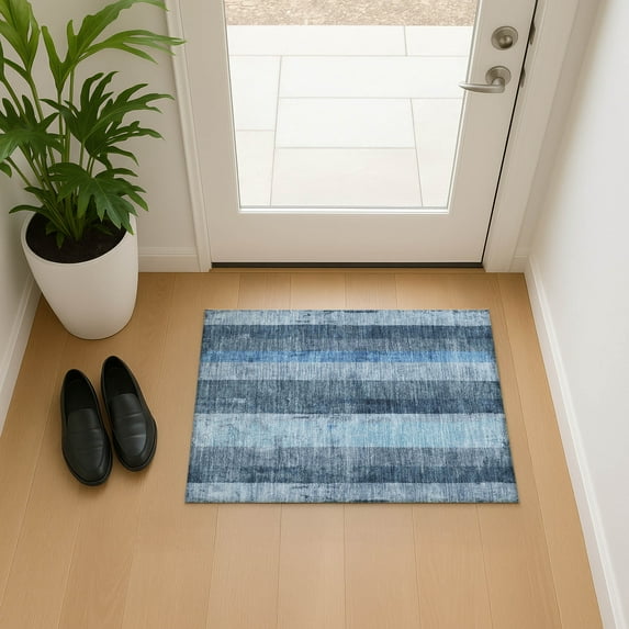 Addison Rugs Mayfield Premium Machine Washable Transitional Stripes Blue Rectangle Rug, 1'8" X 2'6" Machine Washable Transitional Stripes Blue Oversized Sherpa Throw Blanket