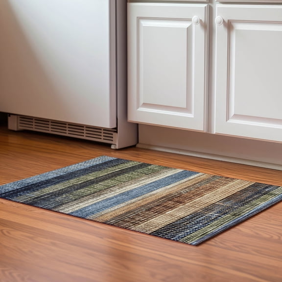 Addison Rugs Mayfield Premium Machine Washable Transitional Stripes Blue Rectangle Rug, 1'8" x 2'6"