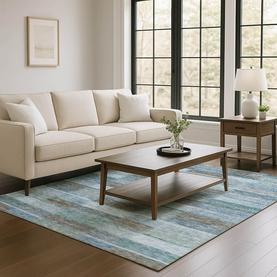 Addison Rugs Mayfield Premium Machine Washable Transitional Stripes Blue Rectangle Rug, 10' X 14' Machine Washable Transitional Stripes Blue Oversized Sherpa Throw Blanket