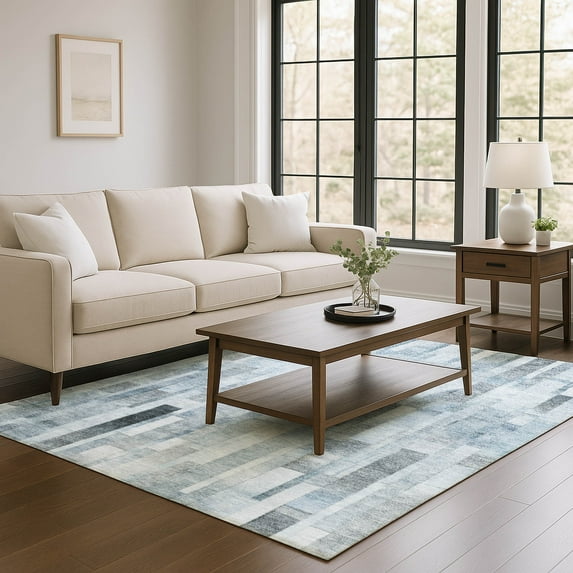 Addison Rugs Mayfield Premium Machine Washable Transitional Stripes Blue Rectangle Rug, 10' X 14' Machine Washable Transitional Stripes Blue Oversized Sherpa Throw Blanket