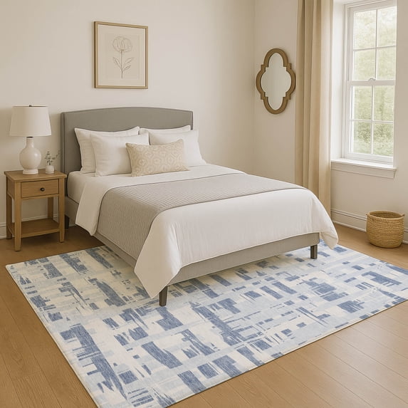 Addison Rugs Mayfield Premium Machine Washable Transitional Stripes Blue Rectangle Rug, 5' x 7'6"