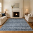 thumbnail image 1 of Addison Rugs Mayfield Premium Machine Washable Transitional Stripes Blue Rectangle Rug, 8' X 10' Machine Washable Transitional Stripes Blue Oversized Sherpa Throw Blanket, 1 of 7