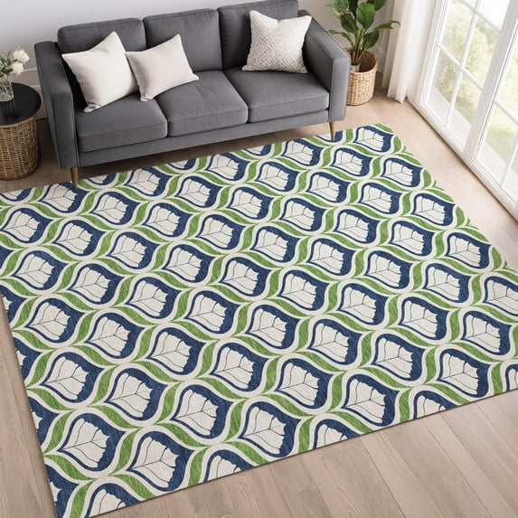Addison Rugs Mayfield Premium Machine Washable Transitional Stripes Blue Rectangle Rug, 8' x 10'
