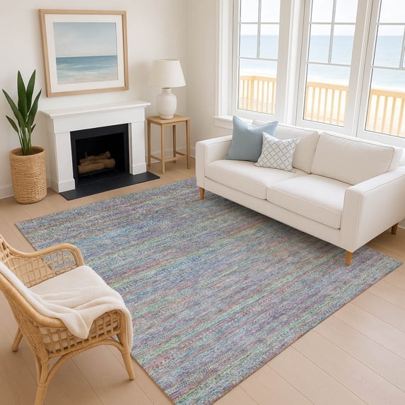 Addison Rugs Mayfield Premium Machine Washable Transitional Stripes Blue Rectangle Rug, 8' x 10'