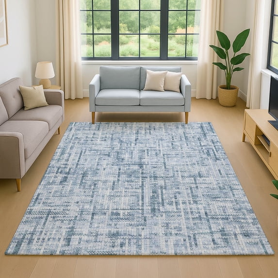 Addison Rugs Mayfield Premium Machine Washable Transitional Stripes Blue Rectangle Rug, 8' x 10'