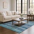 thumbnail image 1 of Addison Rugs Mayfield Premium Machine Washable Transitional Stripes Blue Rectangle Rug, 9' X 12' Machine Washable Transitional Stripes Blue Oversized Sherpa Throw Blanket, 1 of 7