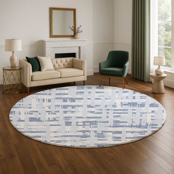 Addison Rugs Mayfield Premium Machine Washable Transitional Stripes Blue Round Rug, 8' x 8'