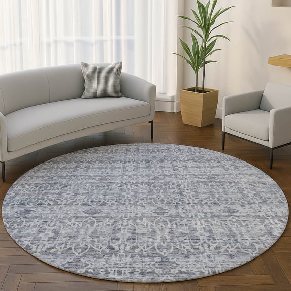 Addison Rugs Mayfield Premium Machine Washable Transitional Stripes Blue Round Rug, 8' x 8'
