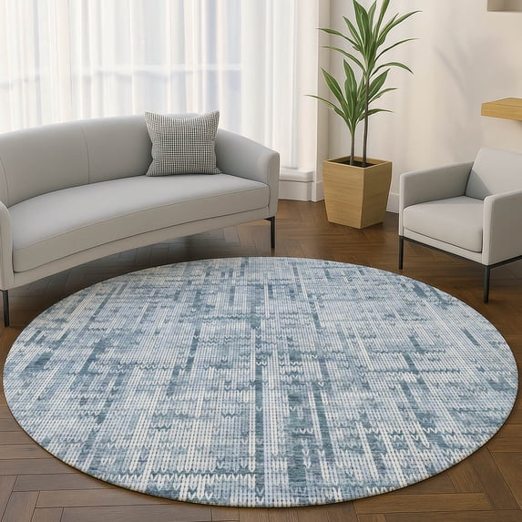 Addison Rugs Mayfield Premium Machine Washable Transitional Stripes Blue Round Rug, 8' x 8'