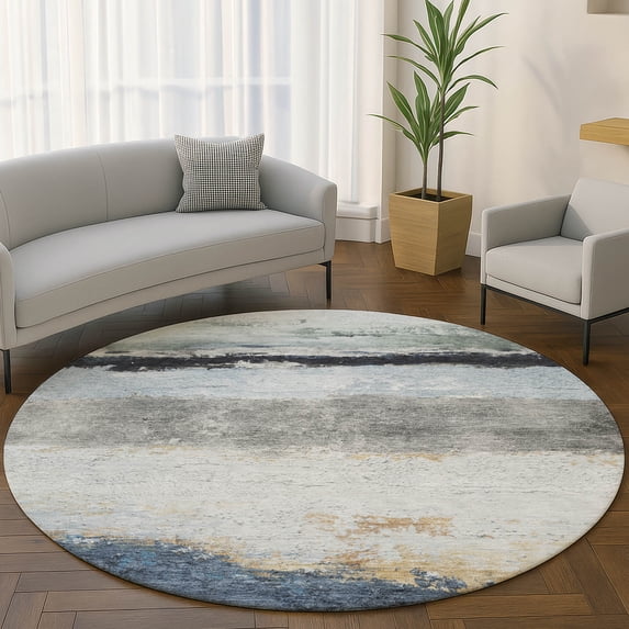 Addison Rugs Mayfield Premium Machine Washable Transitional Stripes Blue Round Rug, 8' x 8'