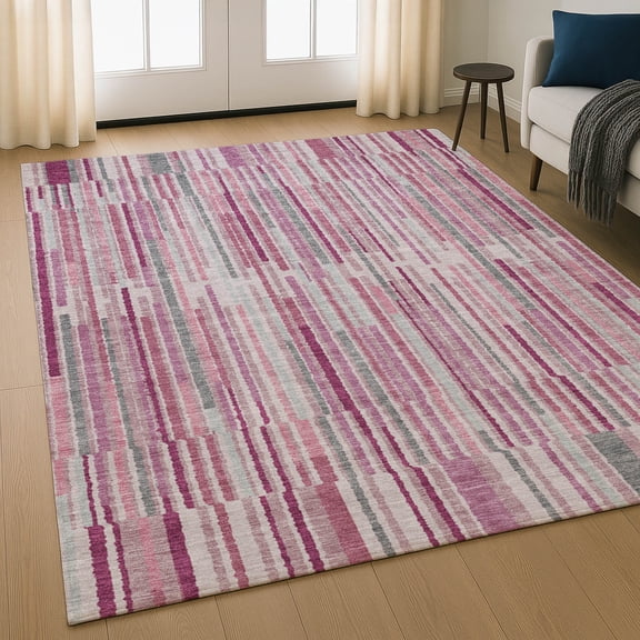 Addison Rugs Mayfield Premium Machine Washable Transitional Stripes Blush Rectangle Rug, 3' X 5' Machine Washable Transitional Stripes Blush Oversized Sherpa Throw Blanket