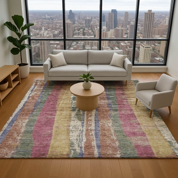 Addison Rugs Mayfield Premium Machine Washable Transitional Stripes Blush Rectangle Rug, 5' x 7'6"