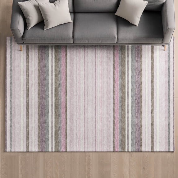 Addison Rugs Mayfield Premium Machine Washable Transitional Stripes Blush Rectangle Rug, 5' x 7'6"