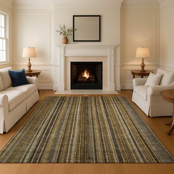 Addison Rugs Mayfield Premium Machine Washable Transitional Stripes Brown Rectangle Rug, 3' X 5' Machine Washable Transitional Stripes Brown Oversized Sherpa Throw Blanket