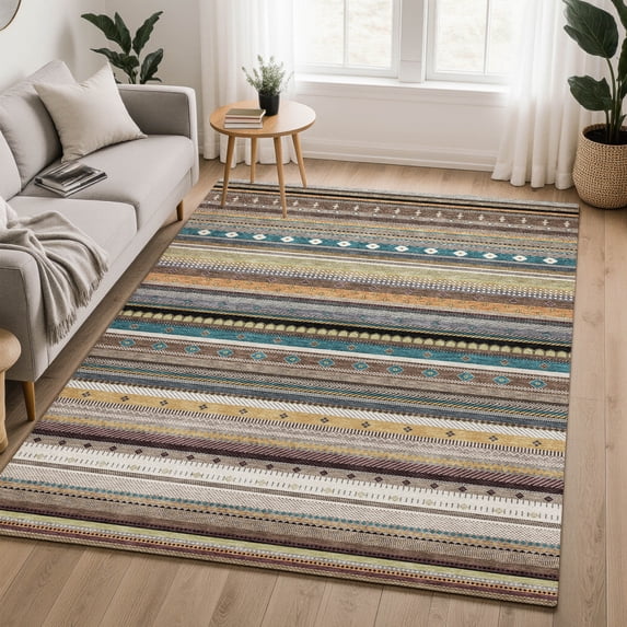 Addison Rugs Mayfield Premium Machine Washable Transitional Stripes Brown Rectangle Rug, 3' x 5'
