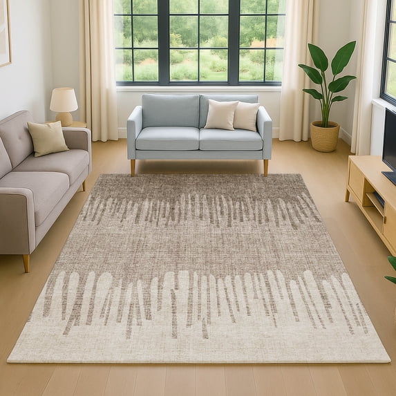 Addison Rugs Mayfield Premium Machine Washable Transitional Stripes Brown Rectangle Rug, 5' x 7'6"