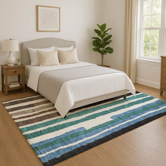 Addison Rugs Mayfield Premium Machine Washable Transitional Stripes Brown Rectangle Rug, 5' x 7'6"