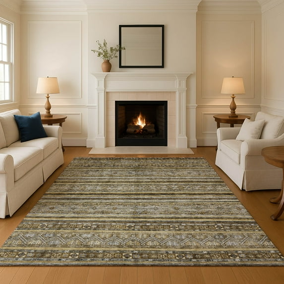Addison Rugs Mayfield Premium Machine Washable Transitional Stripes Brown Rectangle Rug, 8' X 10' Machine Washable Transitional Stripes Brown Oversized Sherpa Throw Blanket