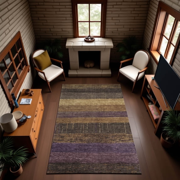 Addison Rugs Mayfield Premium Machine Washable Transitional Stripes Brown Rectangle Rug, 8' x 10'