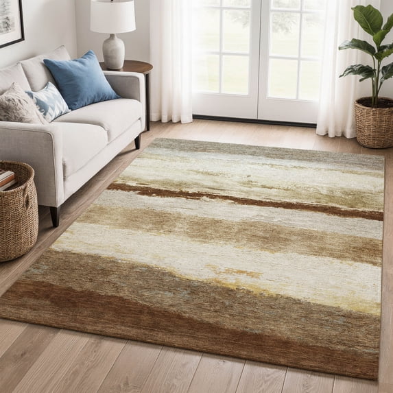 Addison Rugs Mayfield Premium Machine Washable Transitional Stripes Brown Rectangle Rug, 8' x 10'