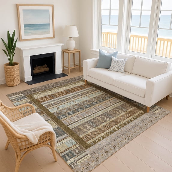 Addison Rugs Mayfield Premium Machine Washable Transitional Stripes Brown Rectangle Rug, 9' x 12'