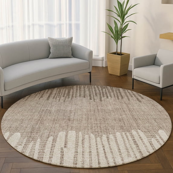 Addison Rugs Mayfield Premium Machine Washable Transitional Stripes Brown Round Rug, 8' x 8'