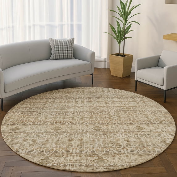 Addison Rugs Mayfield Premium Machine Washable Transitional Stripes Brown Round Rug, 8' x 8'