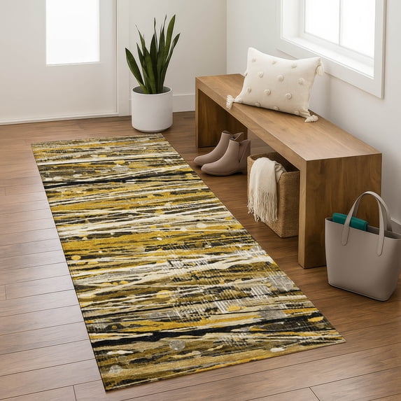 Addison Rugs Mayfield Premium Machine Washable Transitional Stripes Brown Runner Rug, 2'3" x 7'6"