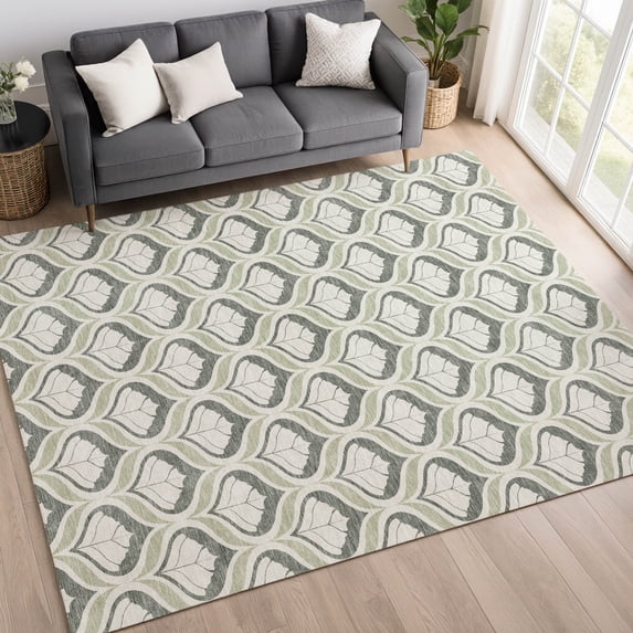 Addison Rugs Mayfield Premium Machine Washable Transitional Stripes Celery Rectangle Rug, 3' x 5'