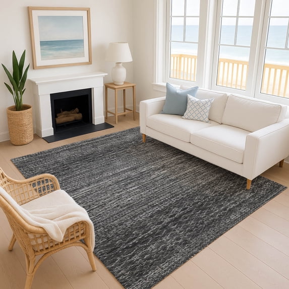 Addison Rugs Mayfield Premium Machine Washable Transitional Stripes Charcoal Rectangle Rug, 5' x 7'6"