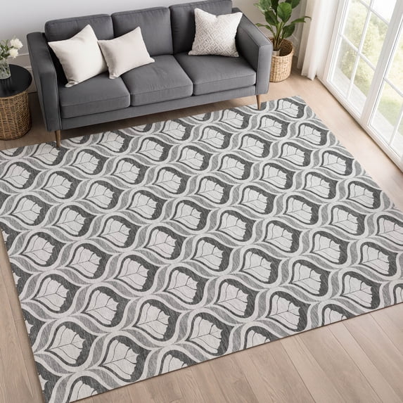 Addison Rugs Mayfield Premium Machine Washable Transitional Stripes Charcoal Rectangle Rug, 9' x 12'
