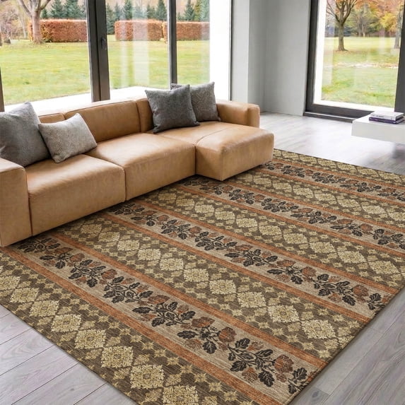 Addison Rugs Mayfield Premium Machine Washable Transitional Stripes Chocolate Rectangle Rug, 3' x 5'