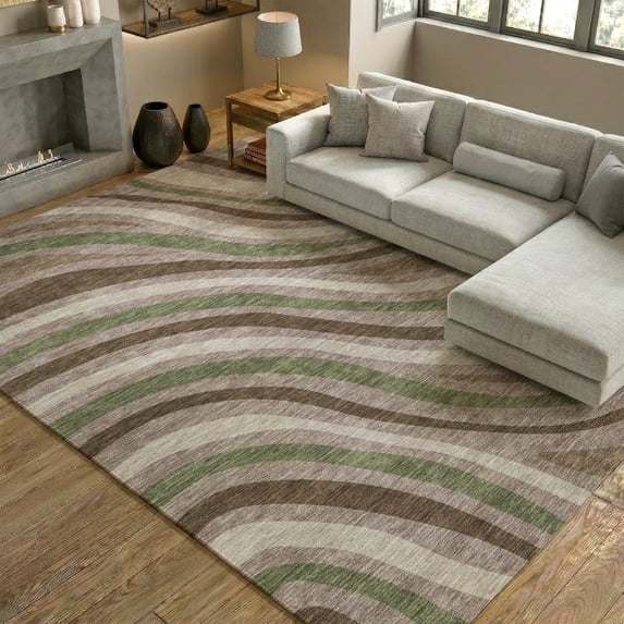 Addison Rugs Mayfield Premium Machine Washable Transitional Stripes Chocolate Rectangle Rug, 8' x 10'