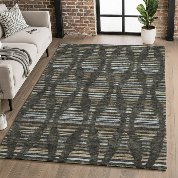 Addison Rugs Mayfield Premium Machine Washable Transitional Stripes Coffee Rectangle Rug, 3' X 5' Machine Washable Transitional Stripes Coffee Oversized Sherpa Throw Blanket