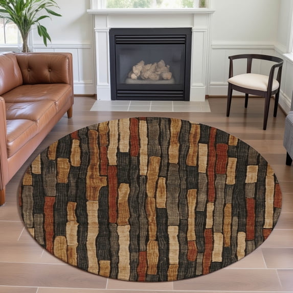 Addison Rugs Mayfield Premium Machine Washable Transitional Stripes Coffee Round Rug, 8' x 8'