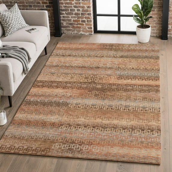 Addison Rugs Mayfield Premium Machine Washable Transitional Stripes Copper Rectangle Rug, 8' X 10' Machine Washable Transitional Stripes Copper Oversized Sherpa Throw Blanket