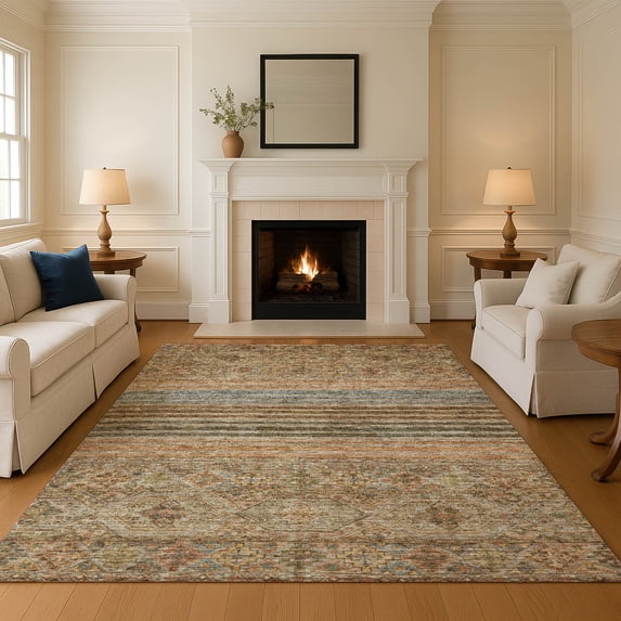 Addison Rugs Mayfield Premium Machine Washable Transitional Stripes Copper Rectangle Rug, 8' x 10'