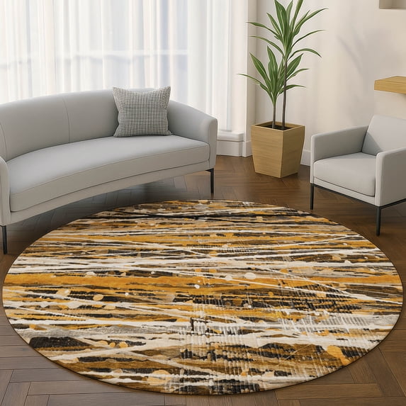 Addison Rugs Mayfield Premium Machine Washable Transitional Stripes Copper Round Rug, 8' x 8'